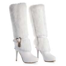 Ladies Fur Boots With Heels And Fur Ladies Snow Winter White Knee High Boots Dress Beauty Shoes for Women